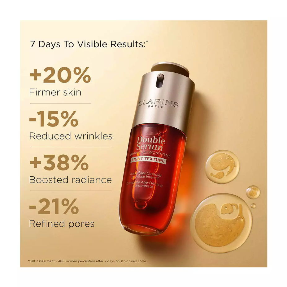 Clarins Double Serum Light Texture Anti Aging to Firm, Boost Radiance, Refine Pores